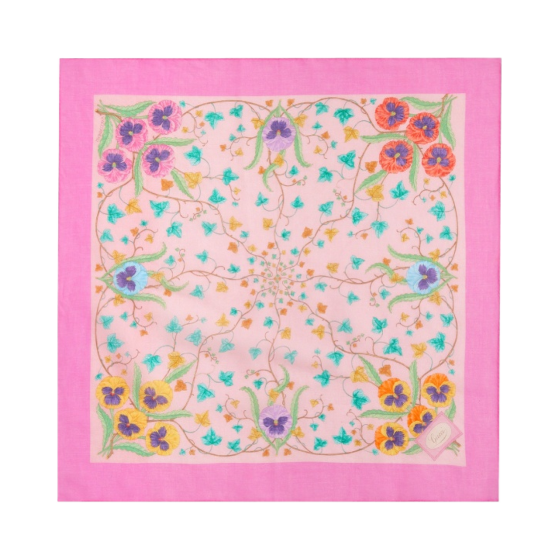 (W) 구찌 플로럴 프린트 코튼 포켓 스퀘어 핑크((W) Gucci Floral Print Cotton Pocket Square Pink) - 1