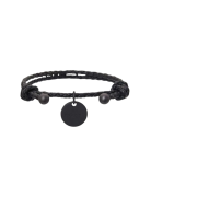 Bottega Veneta Logo Pendant Woven Bracelet Black