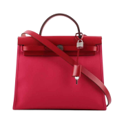 Hermes Herbag Zip 31 Bag Sellier Canvas & Palladium Rouge Venitien Rose Extreme