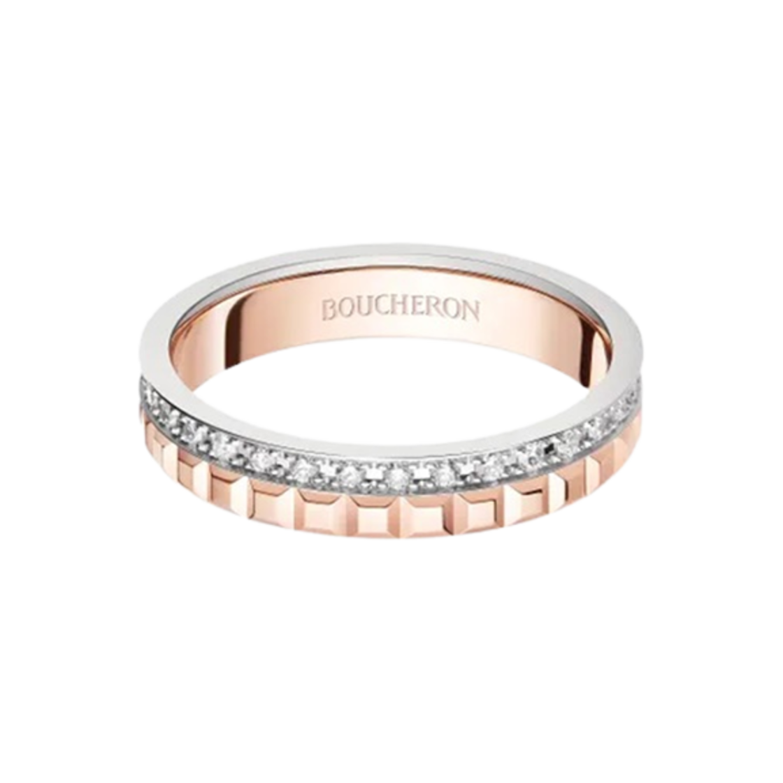 JAL00280 Boucheron Quatre Radiant Edition Clou De Paris Wedding Band 18K White Gold Pink Gold Diamond