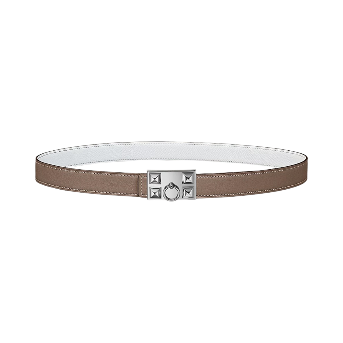 (W) 에르메스 꼴리에 드 샹 벨트 버클 & 리버서블 가죽 스트랩 24mm & 실버 에뚜쁘 블랑((W) Hermes Collier De Chien Belt Buckle & Reversible Leather Strap 24mm & Silver Etoupe Blanc) - 1