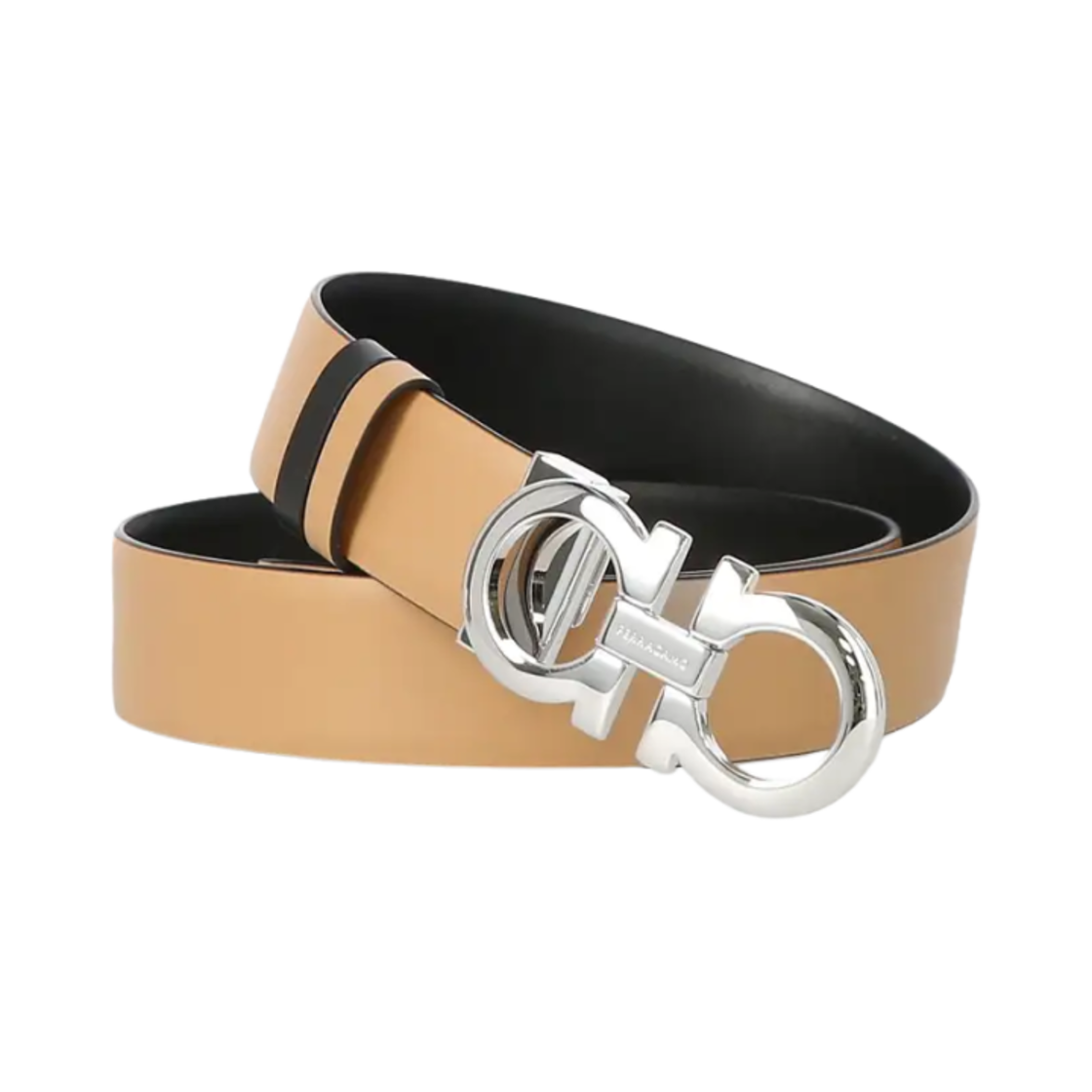 23A564-771048 Ferragamo Reversible Adjustable Gancini Belt Light Camel