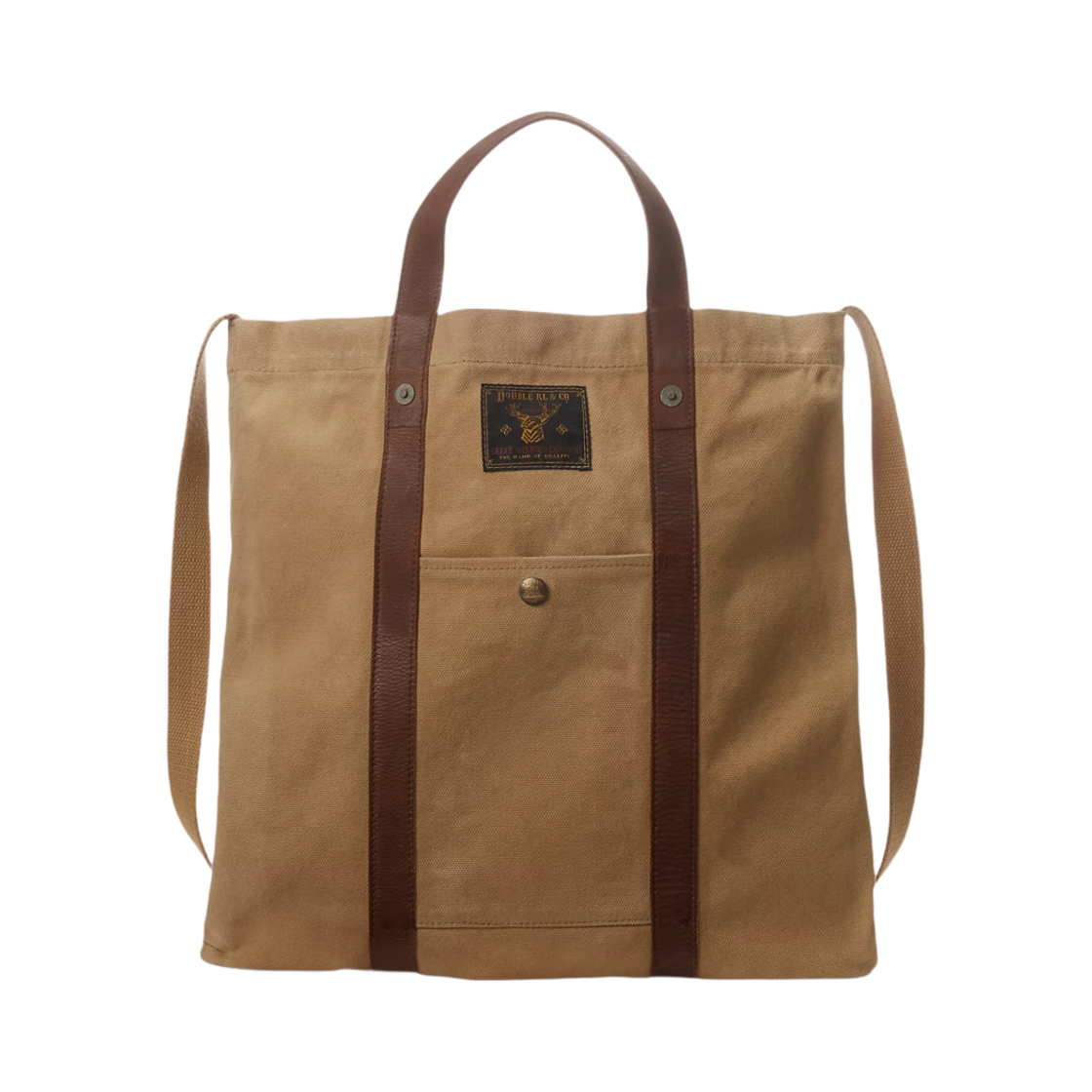 더블알엘 레더 트림 캔버스 토트 카키 브라운(Double RL Leather Trim Canvas Tote Khaki Brown)