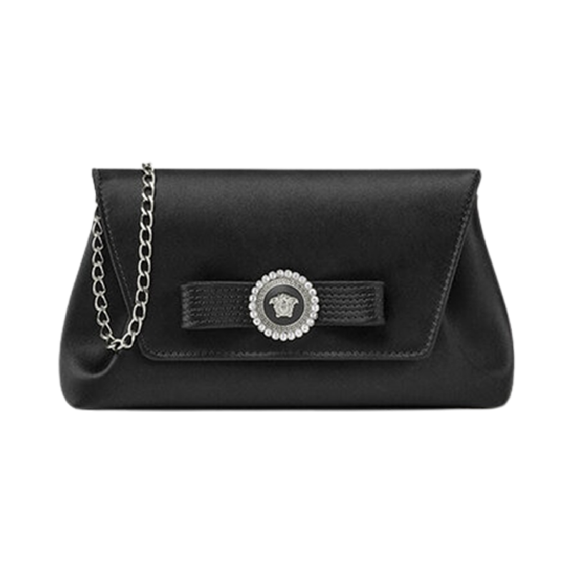 1017025-1A11517-1B00V Versace Gianni Ribbon Crystal Clutch Black Silver