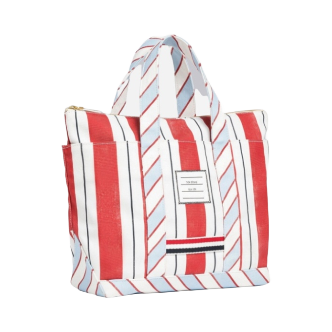 톰브라운 워시드 스트라이프 캔버스 스몰 툴 토트백 레드(Thom Browne Washed Striped Canvas Small Tool Tote Bag Red) - 2