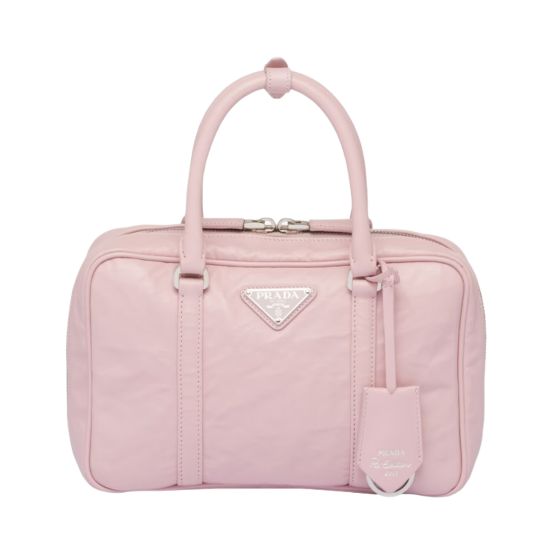 프라다 미디움 앤티크 나파 레더 탑 핸들 백 앨러배스터 핑크