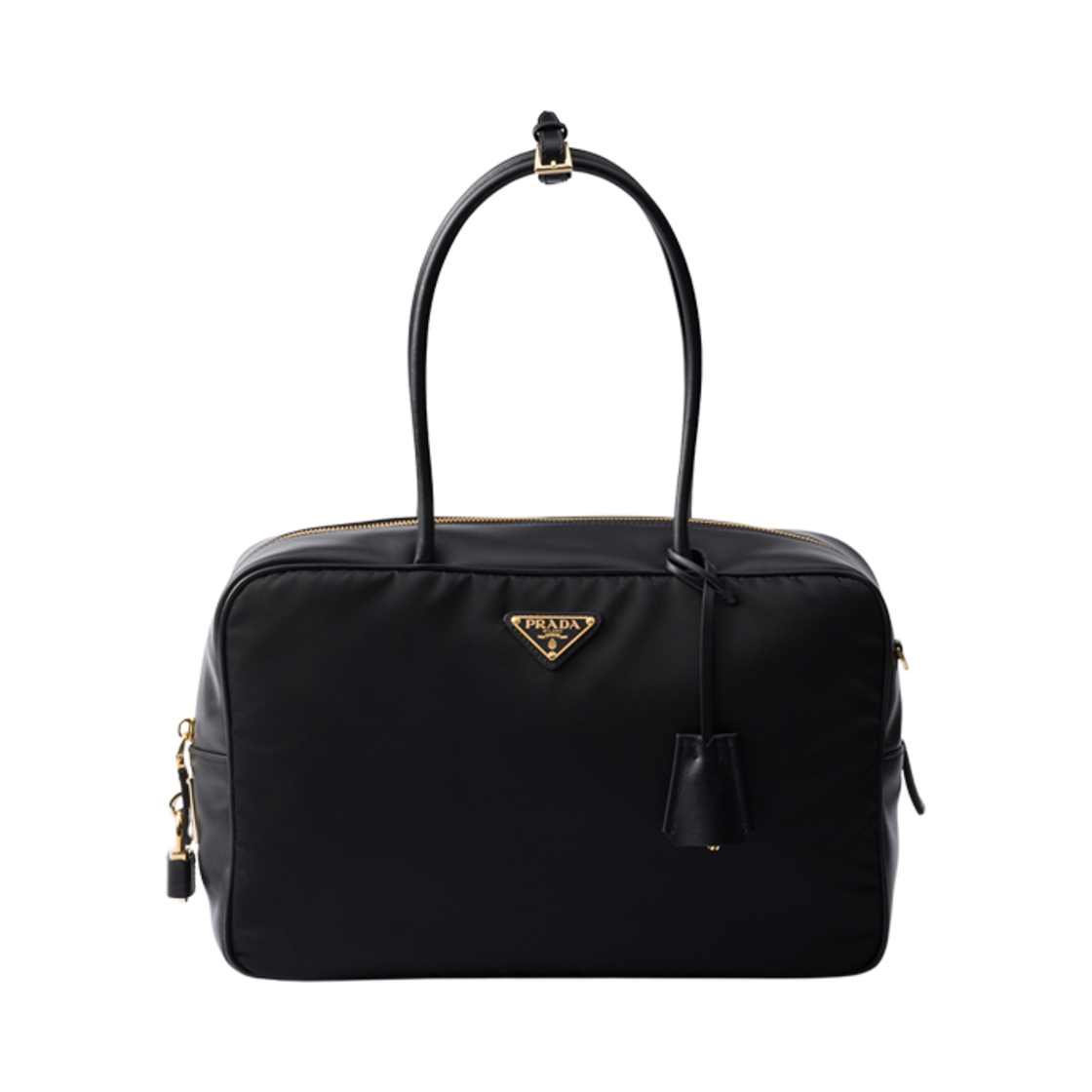 1BB131-2C8Q-F0002 Prada Large Re-Nylon and Leather Top-Handle Bag with Padlock Black