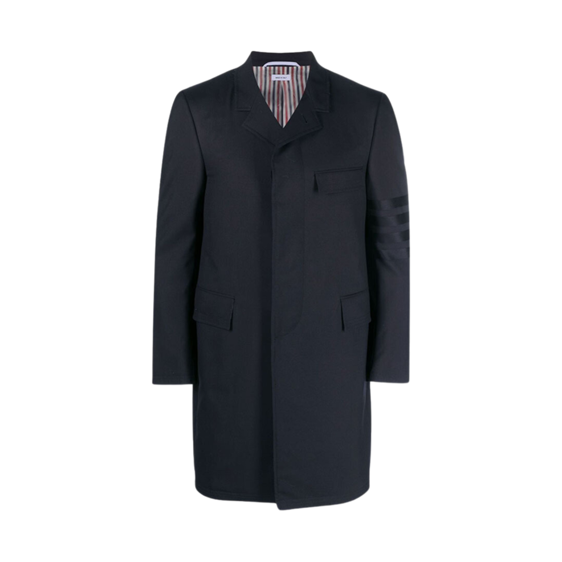 MOC005A-06146-420 Thom Browne Plain Weave 4-Bar Chesterfield Overcoat Navy