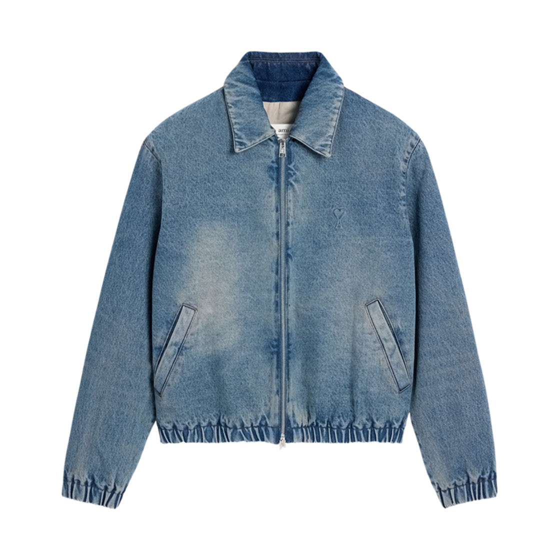 아미 톤온톤 하트 로고 데님 지퍼 자켓 유즈드 블루(AMI de Coeur Denim Zipped Jacket Used Blue)
