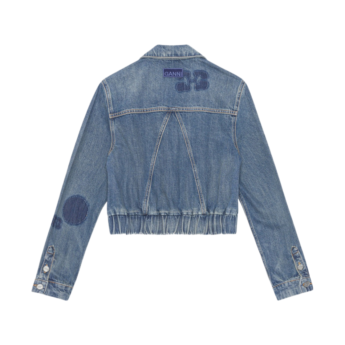 (W) 가니 패치 데님 봄버 자켓 틴트 워시((W) Ganni Patch Denim Bomber Jacket Tint Wash) - 2