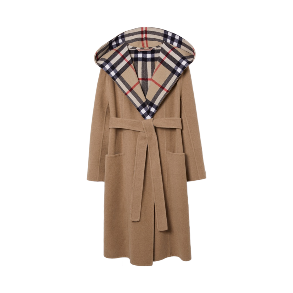(W) 버버리 울 후드 랩 코트 아카이브 베이지((W) Burberry Wool Hooded Wrap Coat Archive Beige) - 1