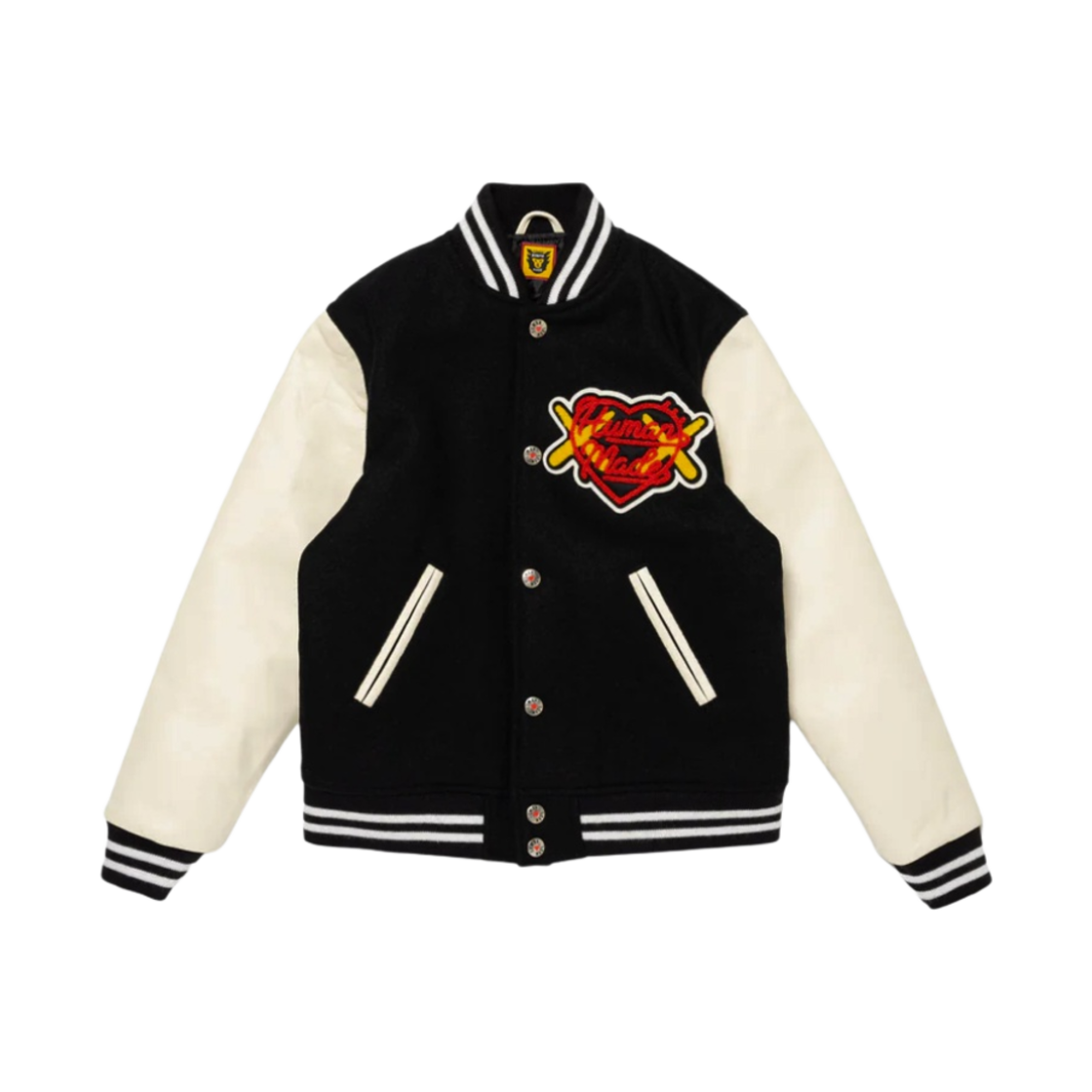 (키즈) 휴먼 메이드 x 카우스 바시티 자켓 블랙((Kids) Human Made x Kaws Varsity Jacket Kids Black)