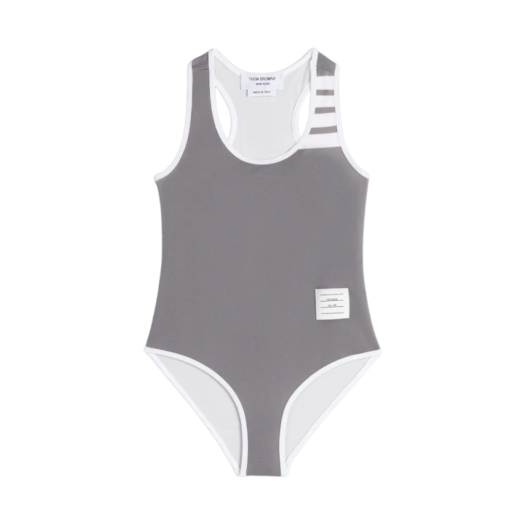 (Kids) Thom Browne Swim Tech 4-Bar One Piece Swimsuit Medium Grey