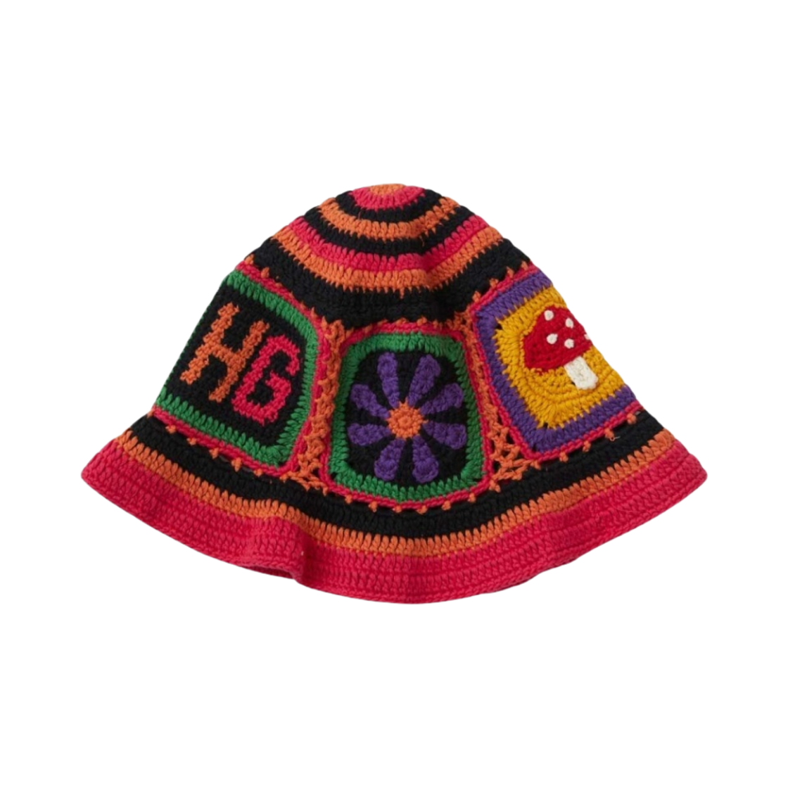 (W) 히스테릭 글래머 HG 스퀘어 핸드 니티드 버킷햇 블랙((W) Hysteric Glamour HG Square Hand Knitted Bucket Hat Black) - 1
