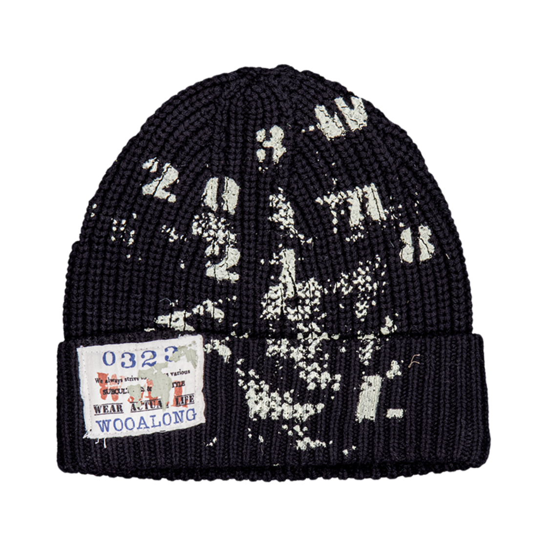 WL244KHA04UBLK MELLOW Typo Graphic Beanie Black