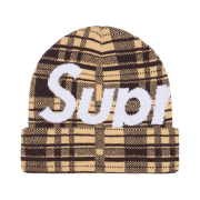 Supreme Big Logo Beanie Tan Plaid - 23FW