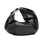 (W) Diesel Grab-D Hobo M Shoulder Bag Embellished Hobo Bag Stretch PU Black