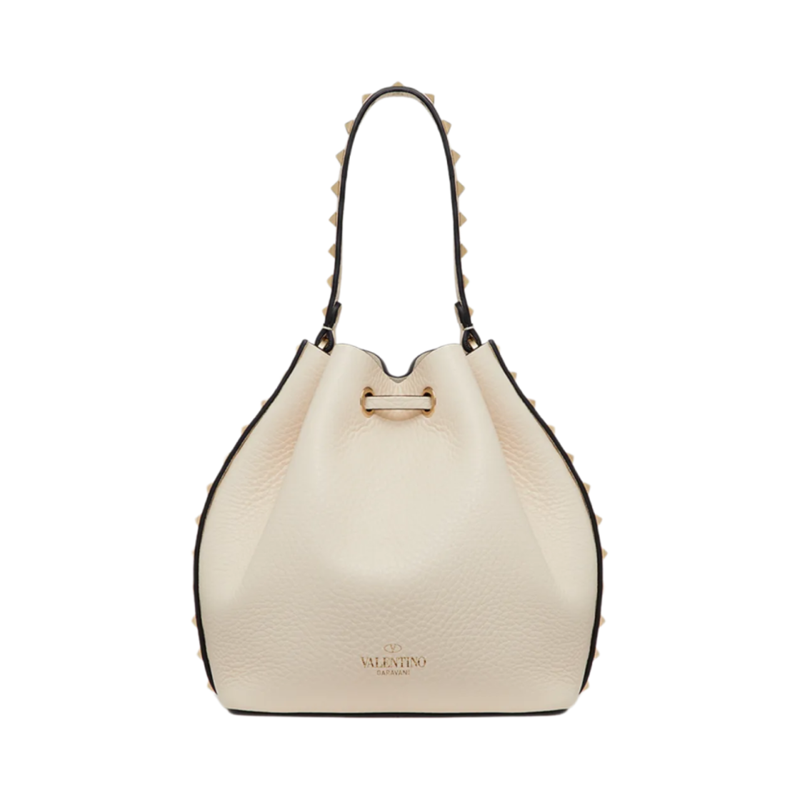 발렌티노 락스터드 그레이니 카프스킨 버킷백 블랙 라이트 아이보리(Valentino Rockstud Grainy Calfskin Bucket Bag Light Ivory) - 3