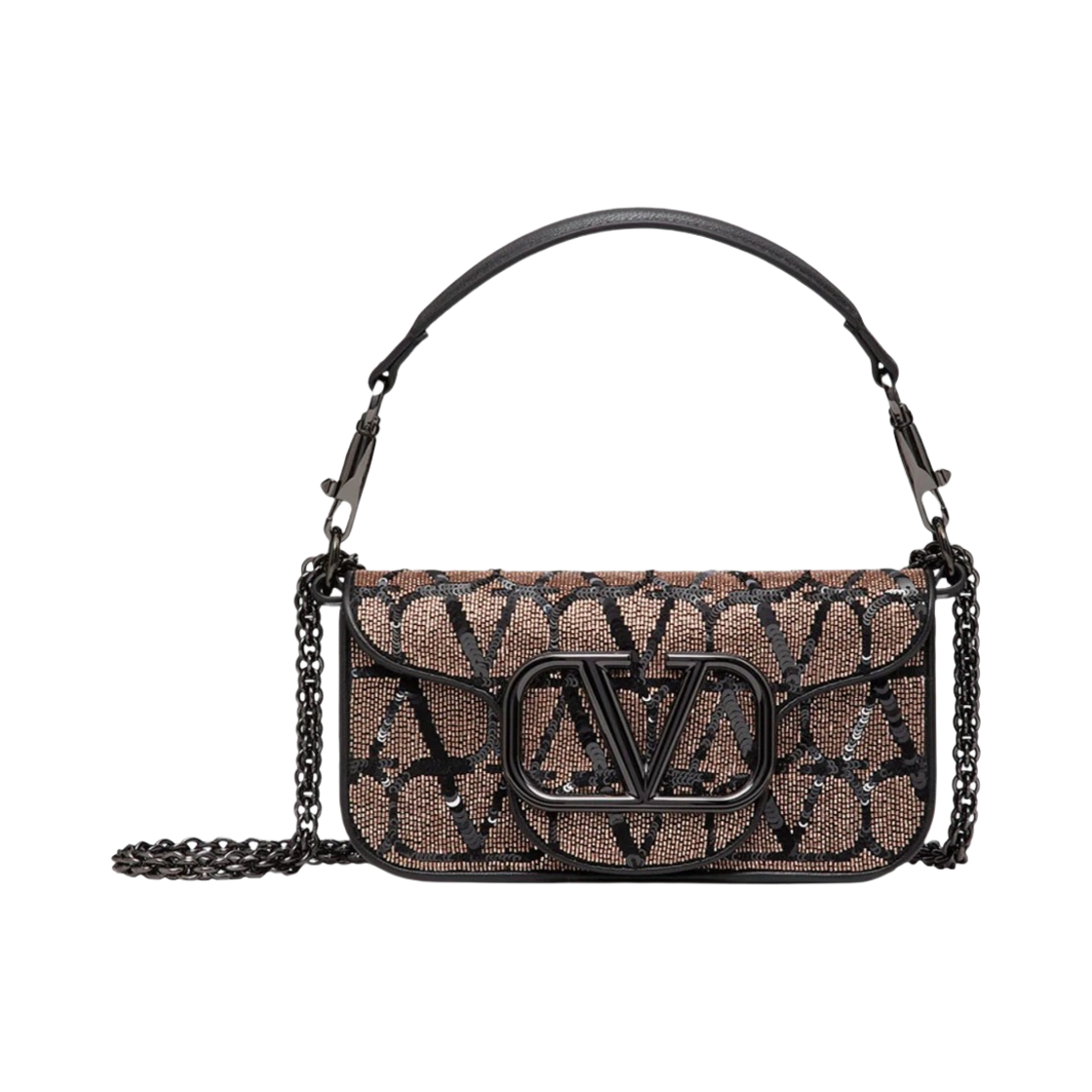 발렌티노 트왈 아이코노그래피 자수 스몰 로코 숄더백 라이트 카멜 블랙(Valentino Small Loco Shoulder Bag With Toile Iconographe Embroidery Light Camel-Black) - 1
