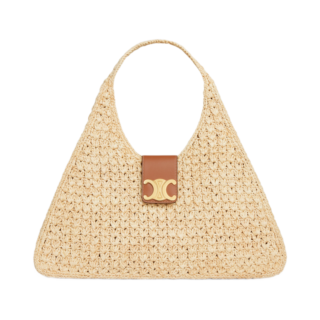 119772GP4-02NT Celine Cabas Triangle  in Raffia and Calfskin Natural Tan