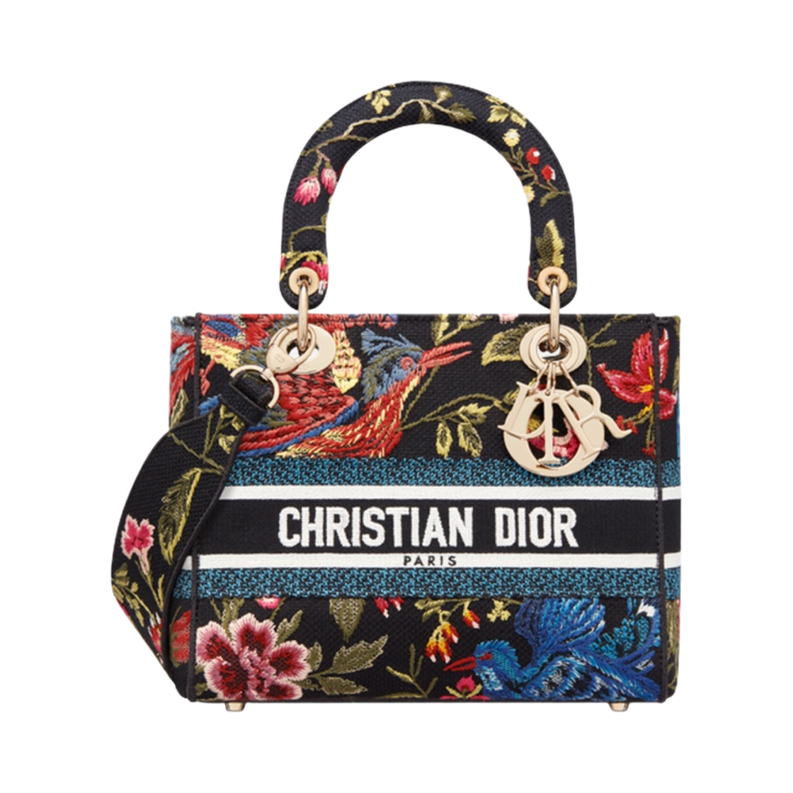 디올 미디움 레이디 D 라이트 백 버드 자수 블랙 멀티컬러(Dior Medium Lady D Lite Bag Birds Embroidery Black Multicolor) - 1