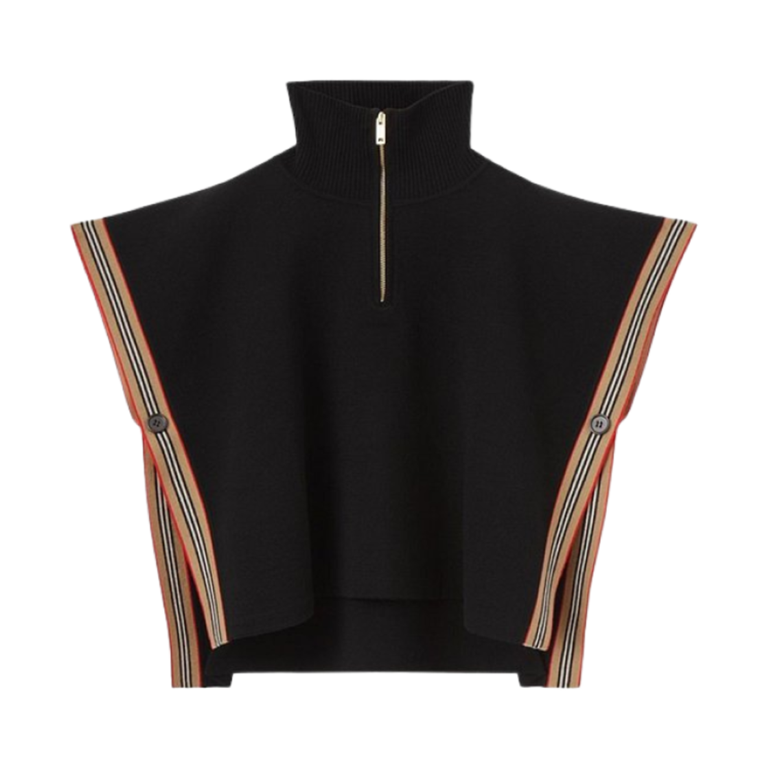 8053463 (Kids) Burberry Icon Stripe Trim Wool Blend Cape Black