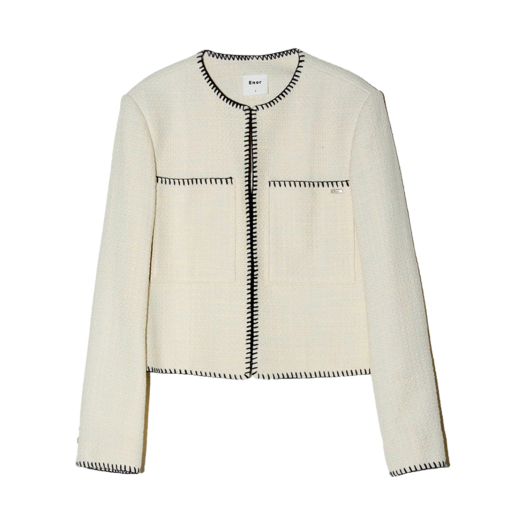 BESSJK004CR Enor Women Melo Stitch Pocket Tweed Jacket  Cream