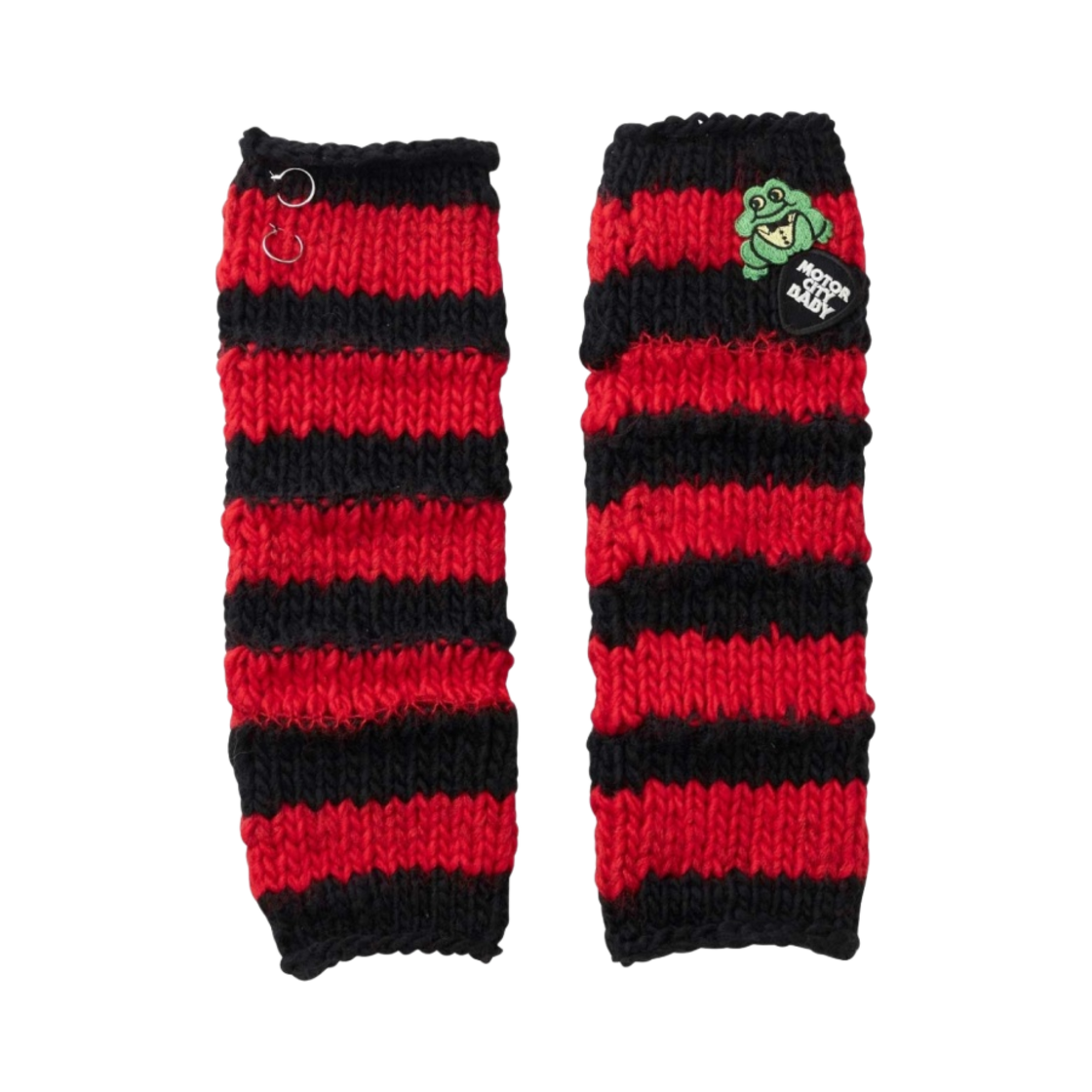 (W) 히스테릭 글래머 HYS 프로그 핸드 니티드 보더 레그 워머 블랙((W) Hysteric Glamour HYS Frog Hand Knitted Border Leg Warmers Black) - 1