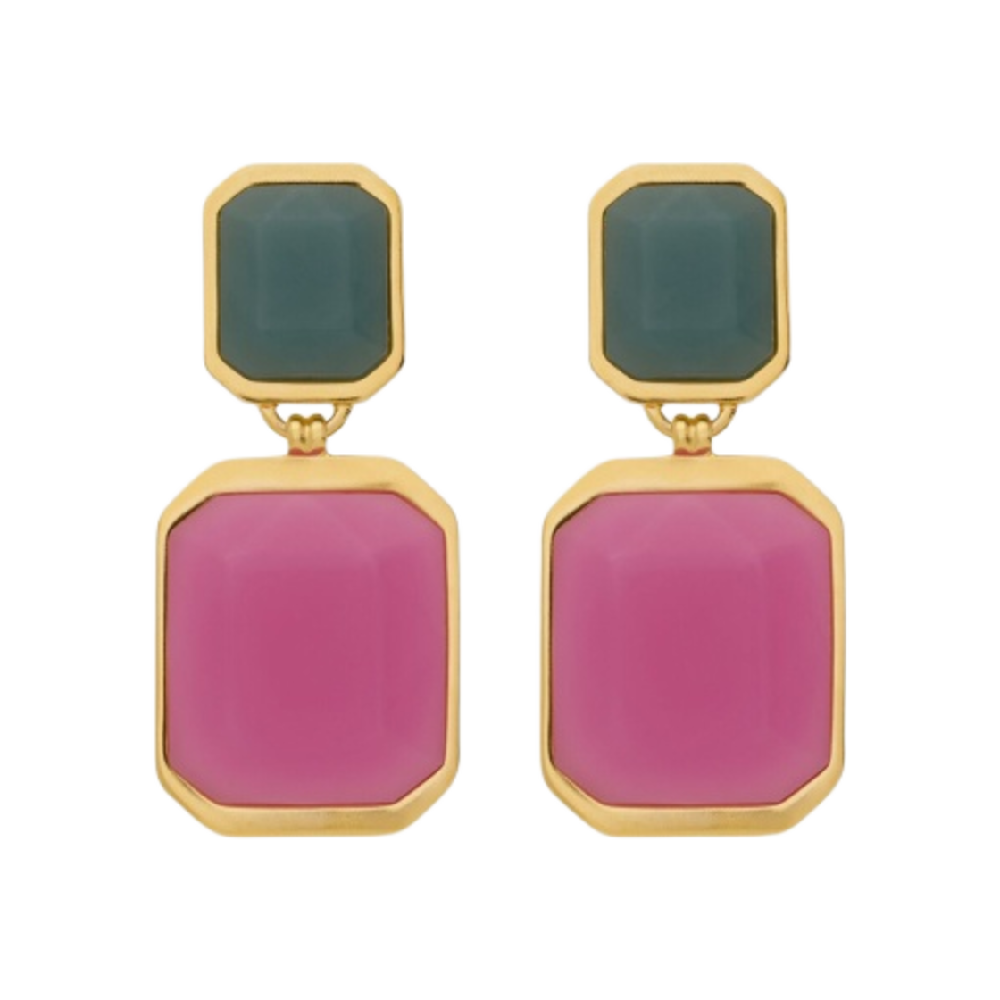 (W) 생로랑 옥타곤 이어링 메탈 레진 골드 아이시 스카이 블루 아이시 푸시아((W) Saint Laurent Octagon Earrings in Metal and Resin Gold Icy Sky Blue and Icy Fuchsia) - 1
