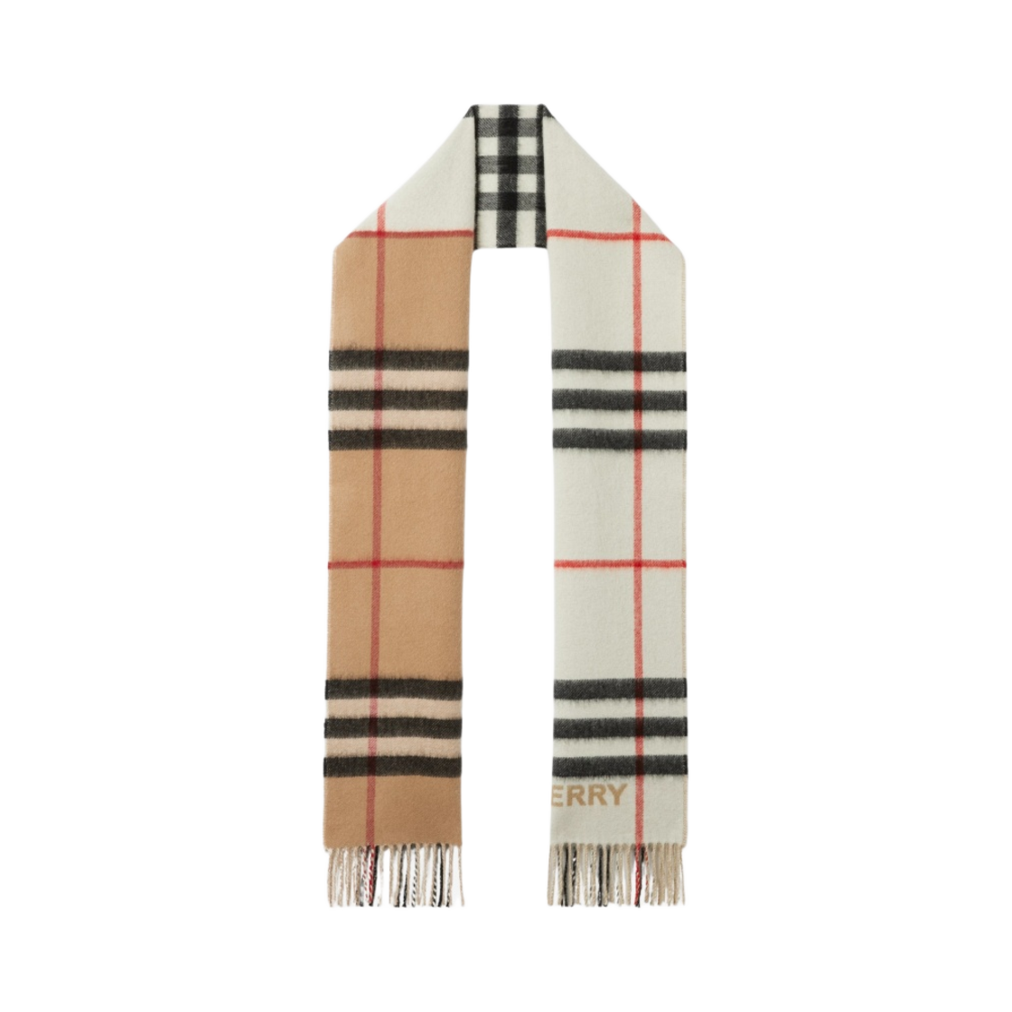 8059280 Burberry Contrast Check Cashmere Muffler Archive Beige Natural White