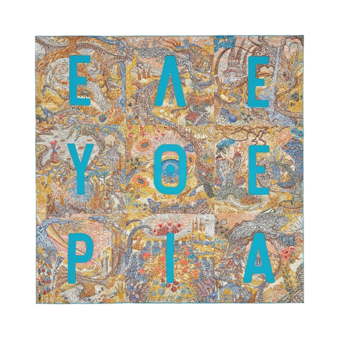 (W) 에르메스 엘레프테리아 스카프 90 오커 블루 코발트 베쥬 로즈((W) Hermes Eleftheria Scarf 90 Ocre Bleu Cobalt Beige Rose) - 1