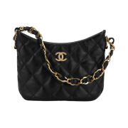 Chanel Hobo Handbag Lambskin & Gold Black