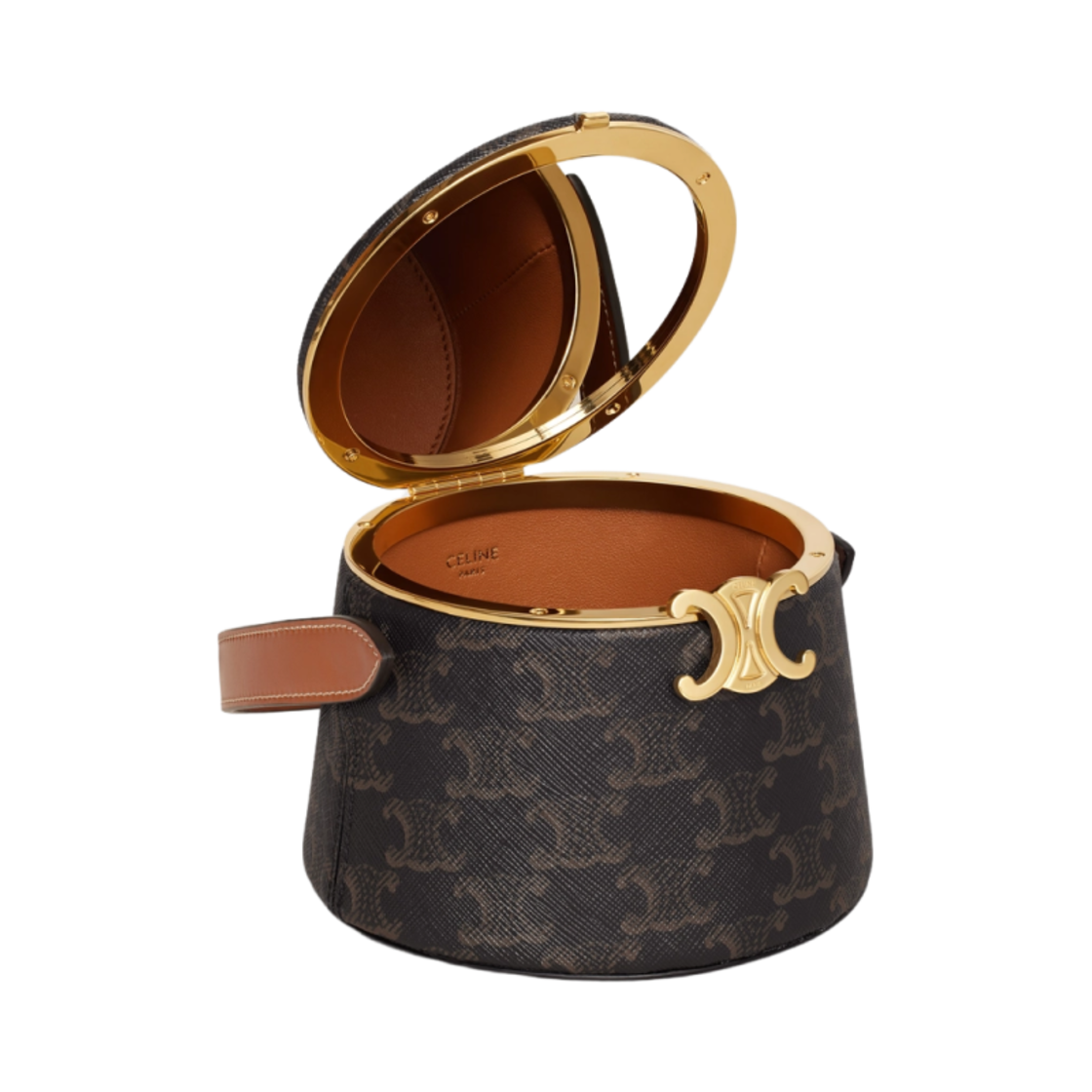 셀린느 니나 미노디에르 램스킨 트리옹프 캔버스 프린트 카프스킨 탄(Celine Nina Minaudiere in Lambskin with Triomphe Canvas Print Calfskin Tan) - 4