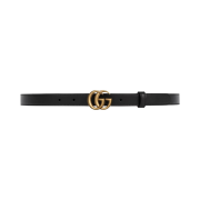 (W) Gucci GG Buckle Leather Belt Black Antique Brass