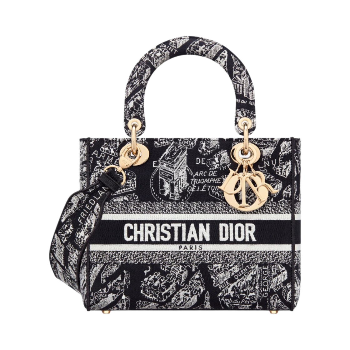 디올 미디움 D 라이트 레이디백 플랜 드 파리 자수 블랙 화이트(Dior Medium Lady D-Lite Bag Plan de Paris Embroidery Black White) - 1