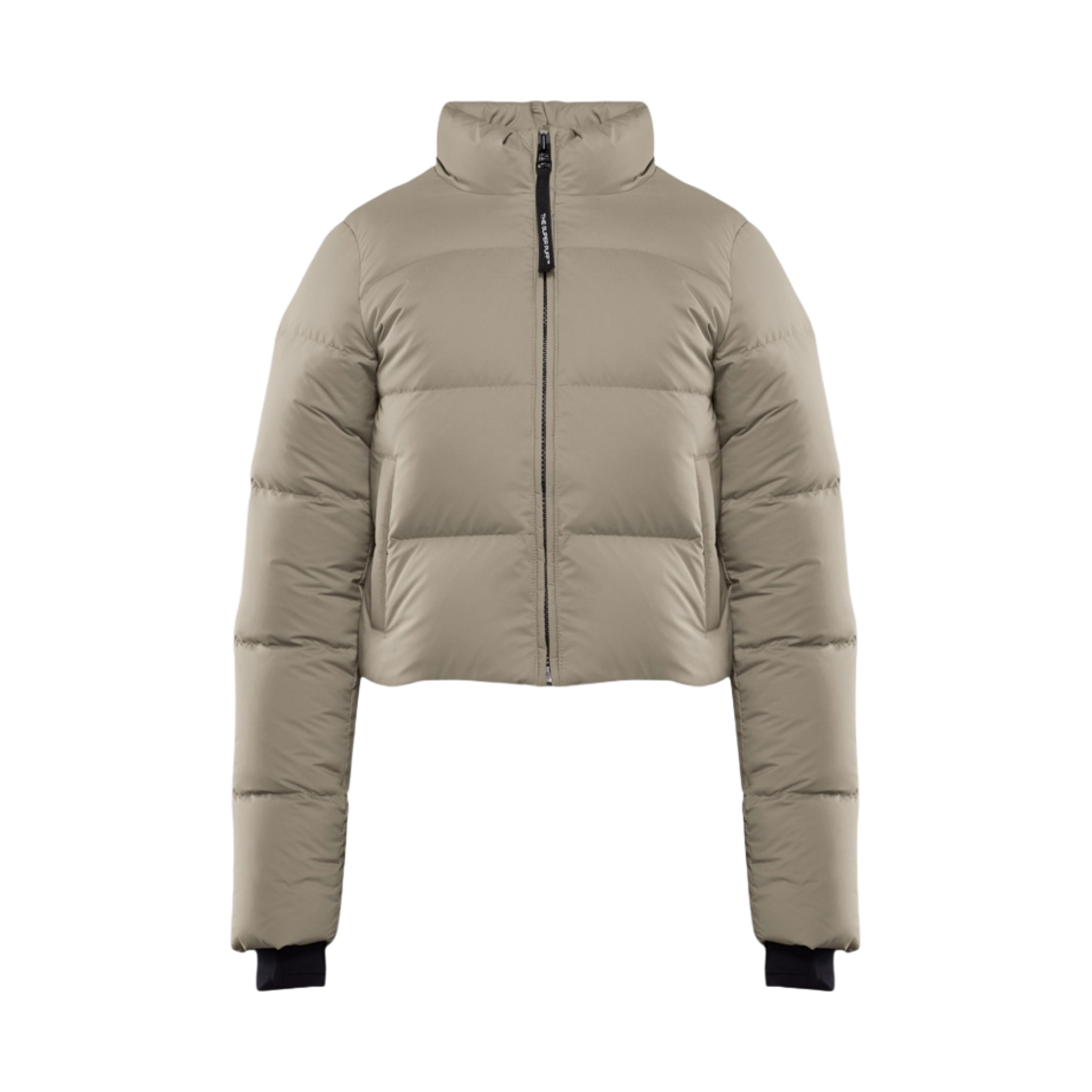 111498 (W) Aritzia The Super Mini Puff Climatte Goose Down Mockneck Mini Puffer Jacket Modern Taupe