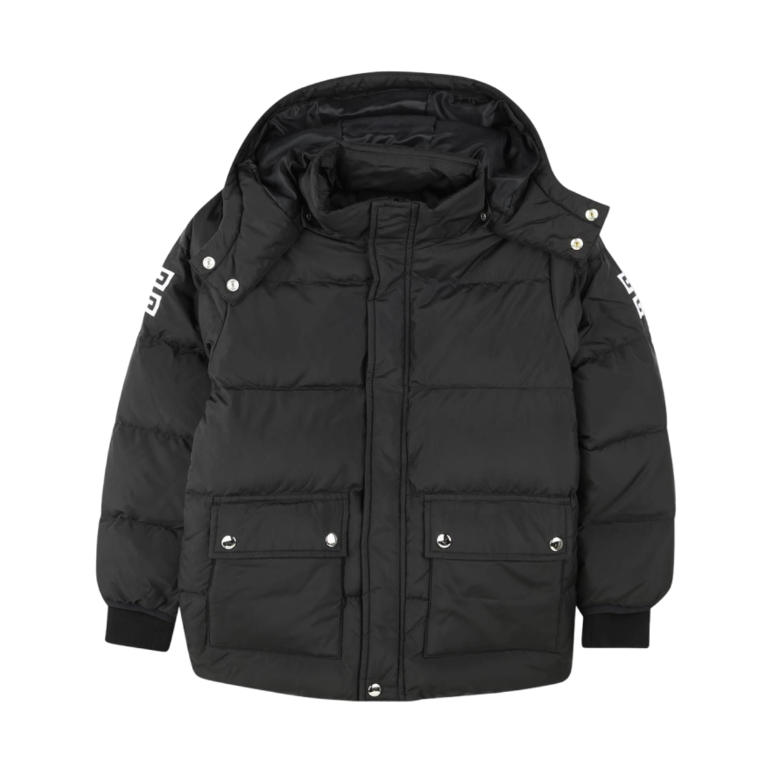 (키즈) 지방시 4G 로고 포켓 푸퍼 자켓 블랙((Kids) Givenchy 4G Logo Puffer Jacket with Pocket Black)