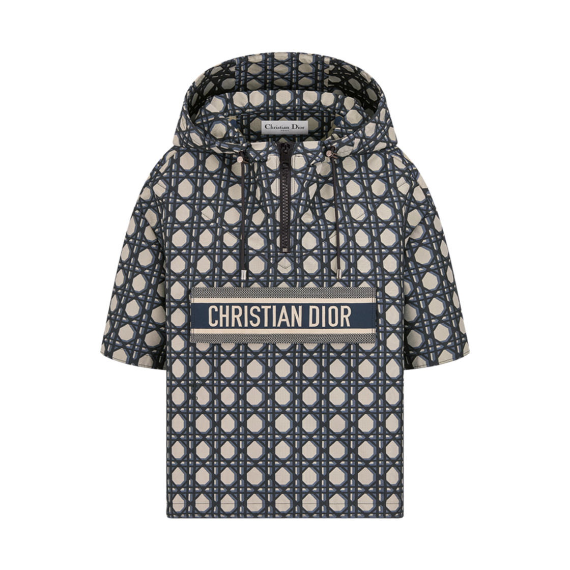 417C19A2378-X5856 (W) Dior Macrocannage Short-Sleeved Hooded Short Anorak Navy Blue Technical Taffeta