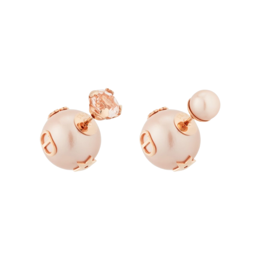 (W) Dior Tribales Earrings Pink Finish Metal Pink Resin Pearls a Pink Crystal