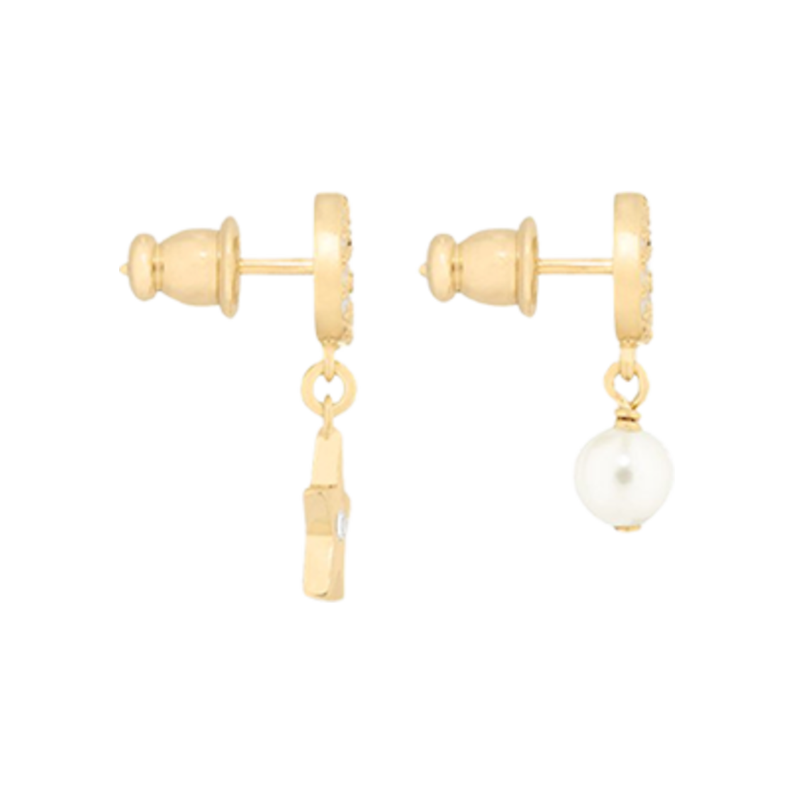 (W) 디올 쁘띠 CD 럭키 참 이어링 골드 피니쉬 메탈 화이트 레진 펄 실버톤 크리스탈((W) Dior Petit CD Lucky Charms Earrings Gold Finish Metal White Resin Pearl Silver Tone Crystals) - 2