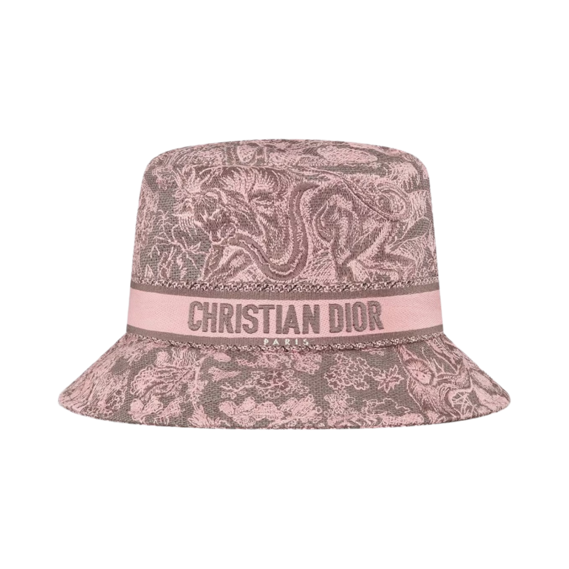 (W) 디올 D 바비 트왈 드 주이 리버스 스몰 스몰 클로시 버킷햇 그레이 핑크 코튼((W) Dior D Bobby Toile De Jouy Reverse Small Brim Bucket Hat Gray Pink Cotton) - 1