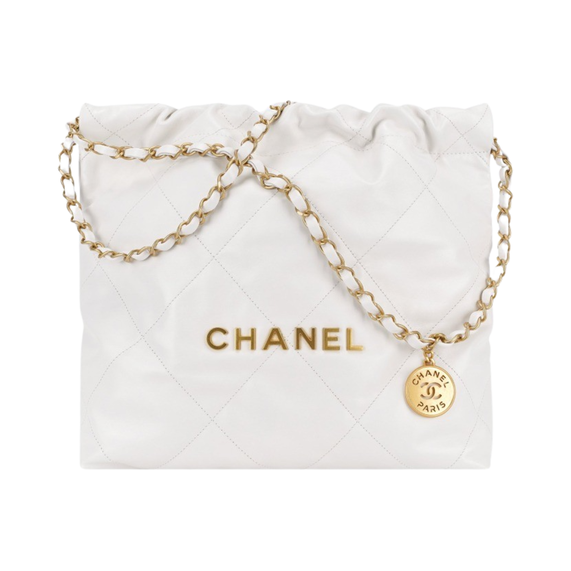 샤넬 22 스몰 핸드백 샤이니 카프스킨 & 골드 메탈 화이트(Chanel 22 Small Handbag Shiny Calfskin & Gold White)