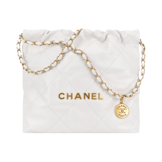 Chanel 22 Small Handbag Shiny Calfskin & Gold White