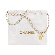Chanel 22 Small Handbag Shiny Calfskin & Gold White