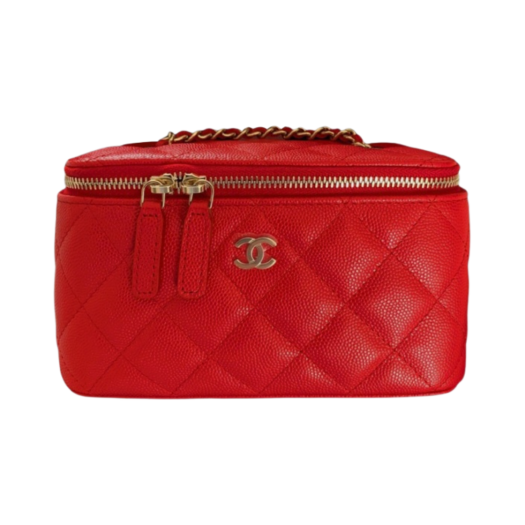 Chanel Small Vanity with Classic Chain Grained Calfskin & Gold Red