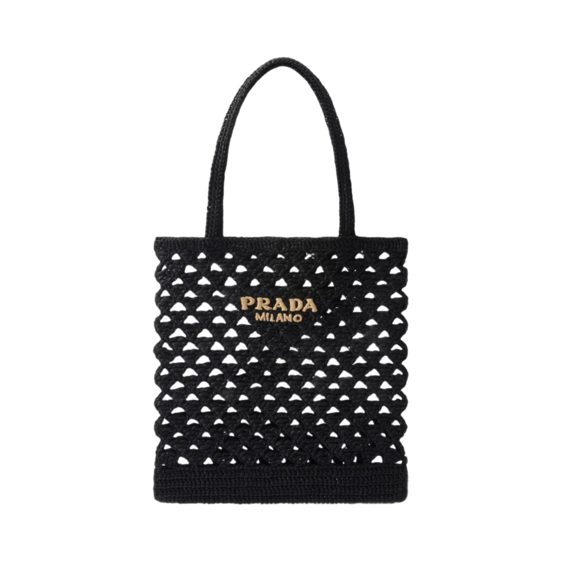 1BG493-2M2T-F0ES7 Prada Woven Crochet Tote Bag Black