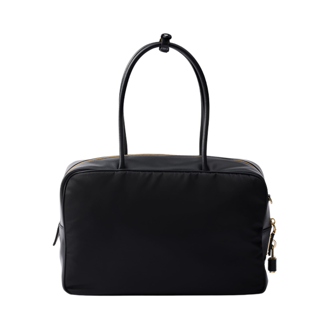 프라다 라지 리나일론 앤 레더 탑 핸들 백 패드락 블랙(Prada Large Re-Nylon and Leather Top-Handle Bag with Padlock Black) - 2