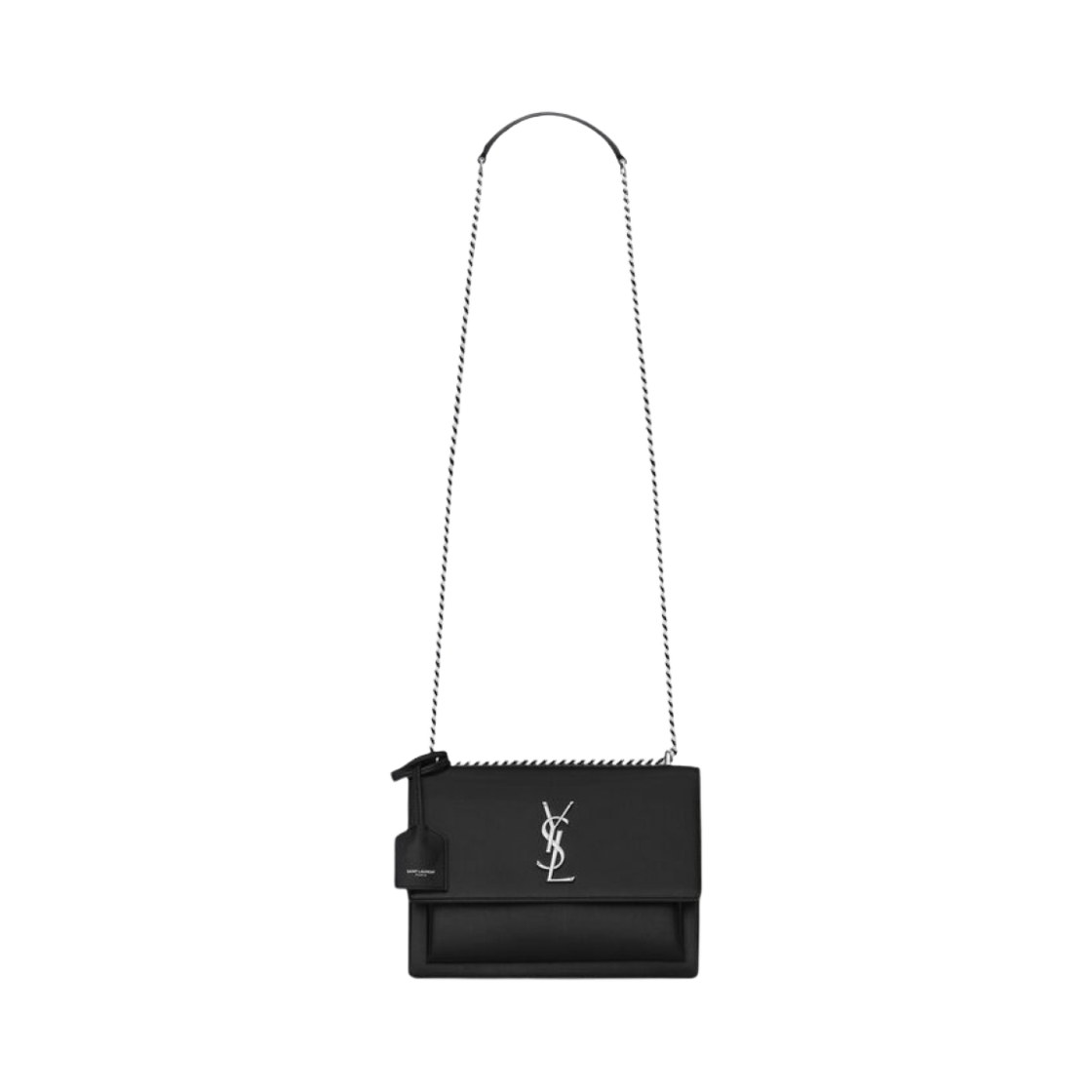 생로랑 스무스 레더 실버 모노그램 선셋 미디움백 블랙(Saint Laurent Silver Monogram Sunset Medium Bag in Smooth Leather Black)