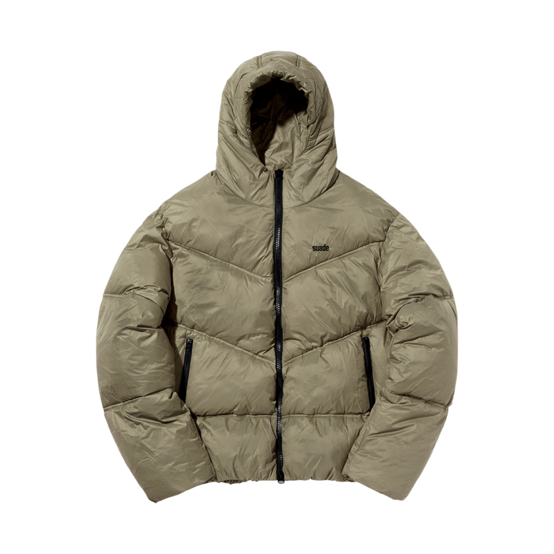 SD4FDO100KH Suade Hooded Puffer Jacket Khaki