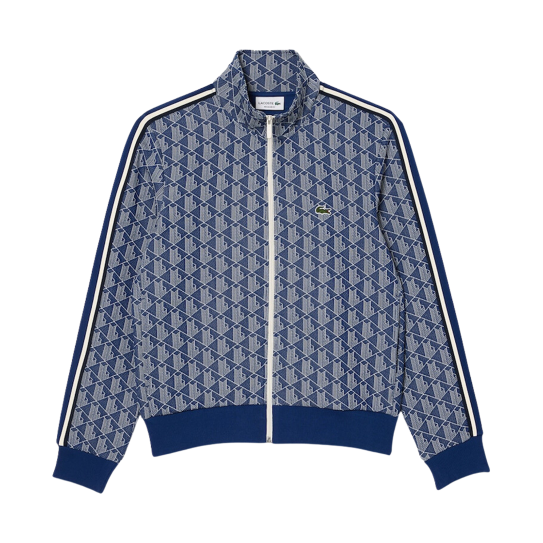 SH1368-53NQI Lacoste Monogram Side Tape Match High-Neck Zip-Up Tracktop Navy Blue White
